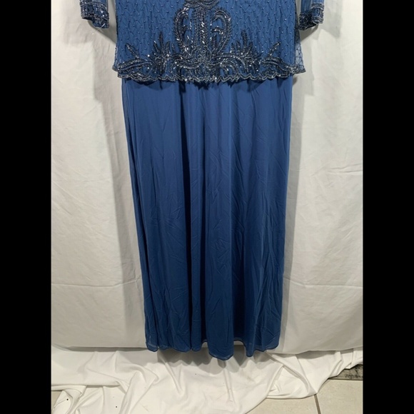 NEW Pisarro Nights Beaded Mock Peplum Gown Blue 8 - Picture 6 of 11